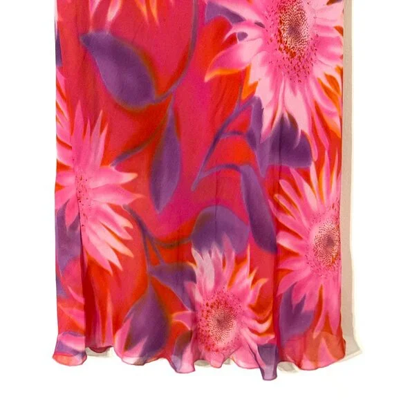 Vtg 90s Y2K Floral Chiffon Maxi Skirt Elastic Waist Whimsical Fairy Festival - Picture 6 of 12